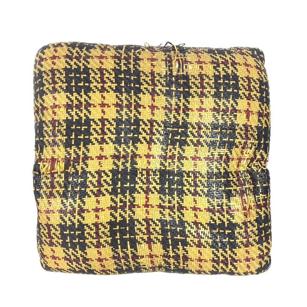 クッション チェック 編み込み ピロー 枕 インテリア レザー イエロー