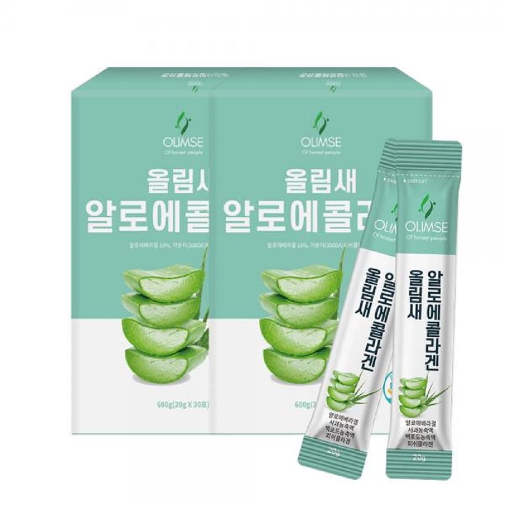 韓国-K MEAL-アロエ フルーツ濃縮液 フィッシュコラーゲン オリンセ アロエコラーゲン ゼリースティック 20g 30本入りx2箱 計60個-K FOOD