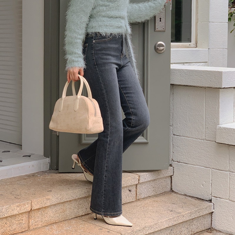 [tje0468] 韓国ファッションバンディングブーツカットデニムパンツ