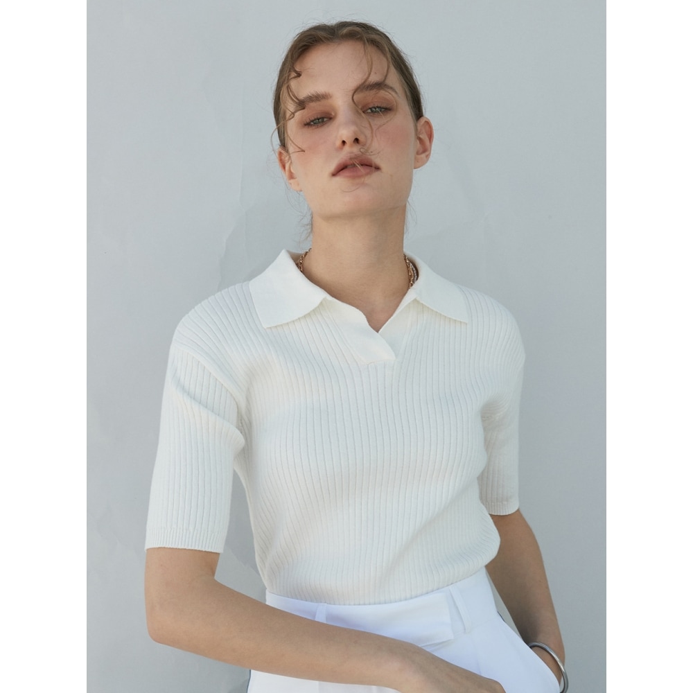 OU670 コットン衿ニット（ホワイト）