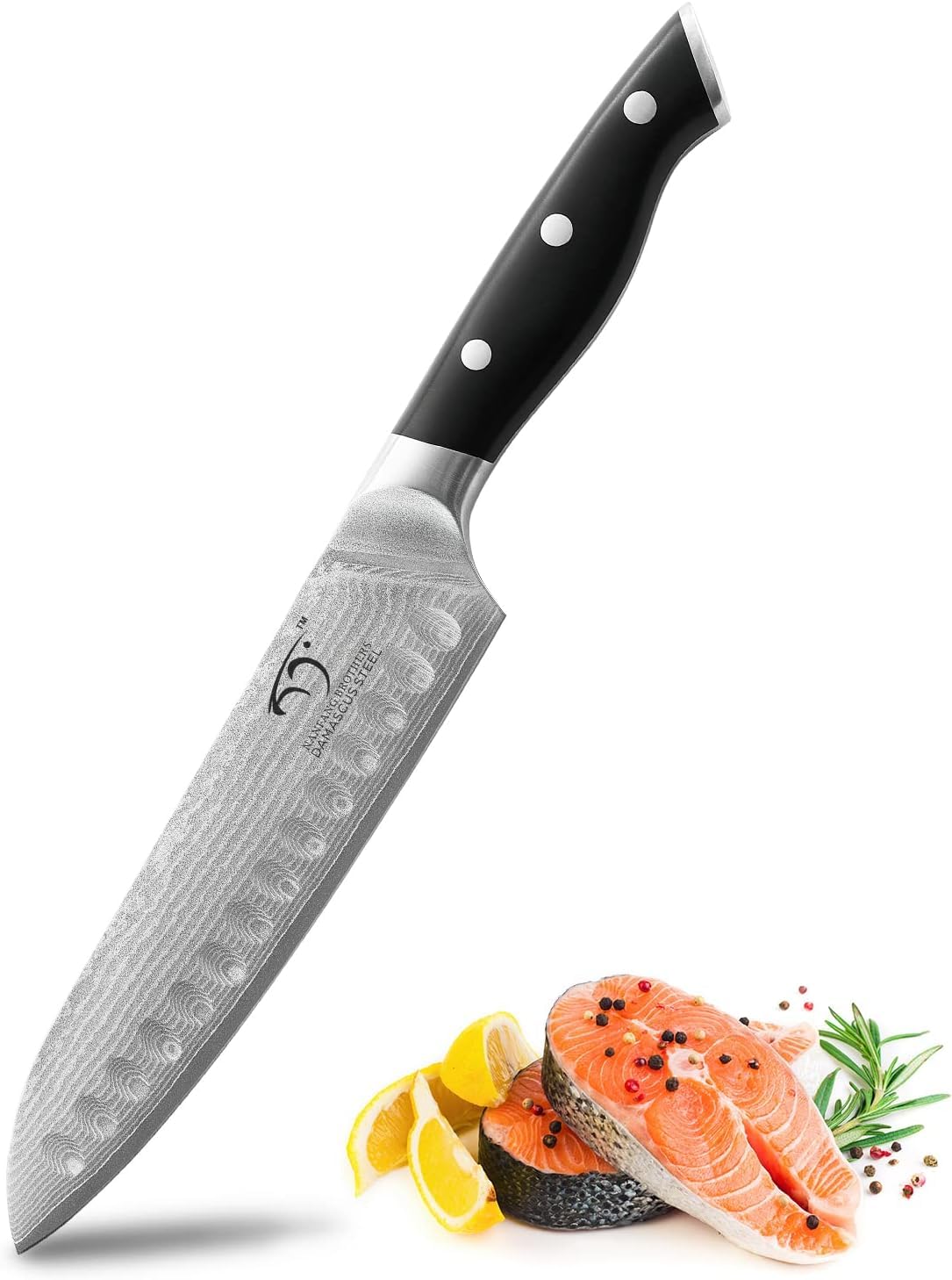 三徳包丁7インチ日本VG10スーパー鋼67層ダマスカスノンスリップABS人間工学的ハンドルかみそり鋭い軽量多目的フルタングギフトボックスで鍛造プロのシェフナイフ