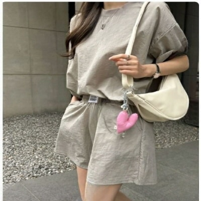 キャンピングルック クール 涼しい ベーシック かさぶた 上下セット セットアップ 半袖+半ズボンセットレディース