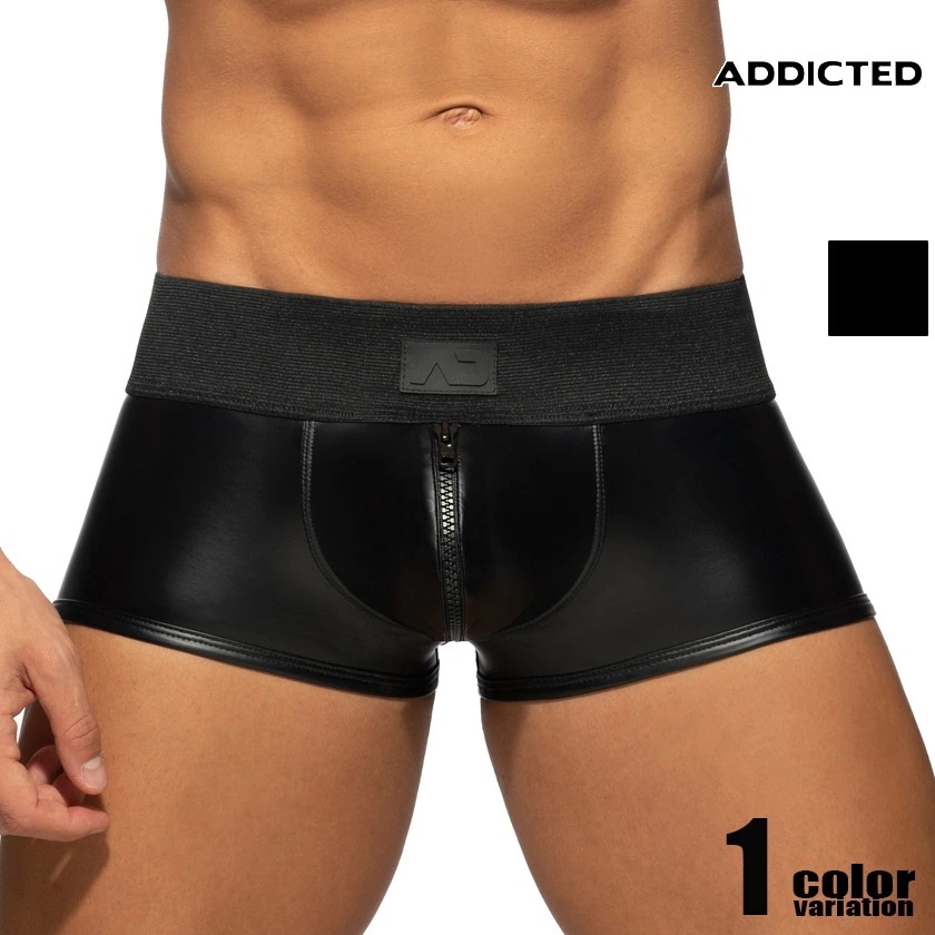 メンズボクサー ADDICTED/アディクティッド FRONT ZIP RUB TRUNK ラバー フェイクレザー ボクサーパンツ　男性下着　メンズ　パンツ