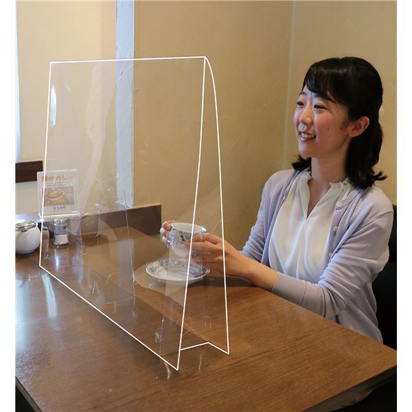 （まとめ） 飛沫防止 パーテーション/衝立 小 1.0mm厚 透明 軽量 H500W350D100mm 接客 打ち合わせ 会議 5セット