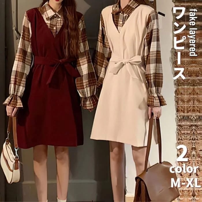 中学生 高校生 ファッション レイヤード風 ワンピース 10代 ティーン 韓国 おしゃれ レディース