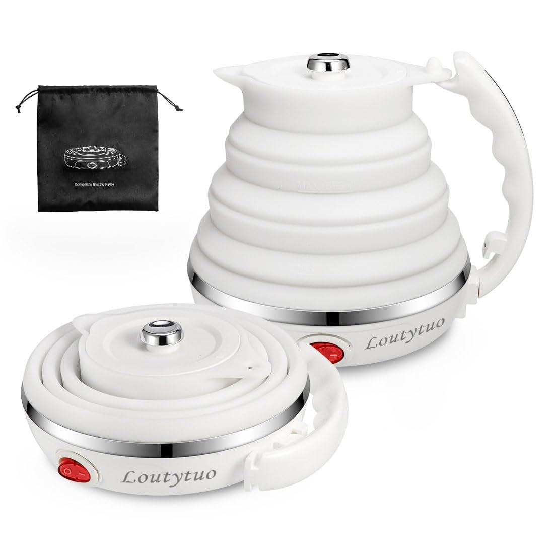 超薄型アップグレードされたシリコーン旅行折り畳み式電気ポータブルケトル折り畳み式湯沸かし器分離可能な電源コード100V 555ML沸騰ドライ保護 (ホワイト) 5,457円