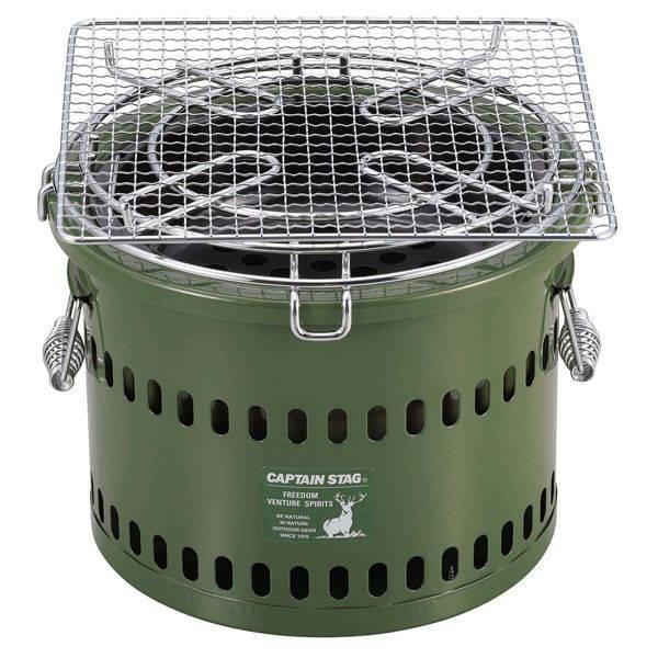 七輪 ポータブル 五徳 網付き 水冷七輪セット オリーブ 屋外専用 アウトドア キャンプ バーベキュー