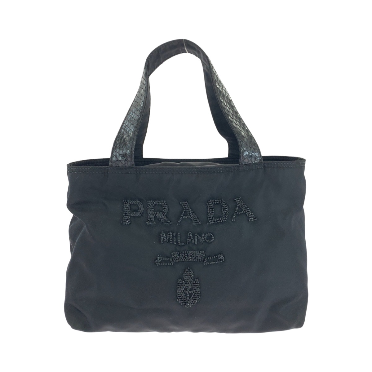 美品 ヴィンテージ テスート ビーズ刺繍 パイソン ブラック 黒 ゴールド金具 ナイロン トートバッグ ハンドバッグ レディース 502635