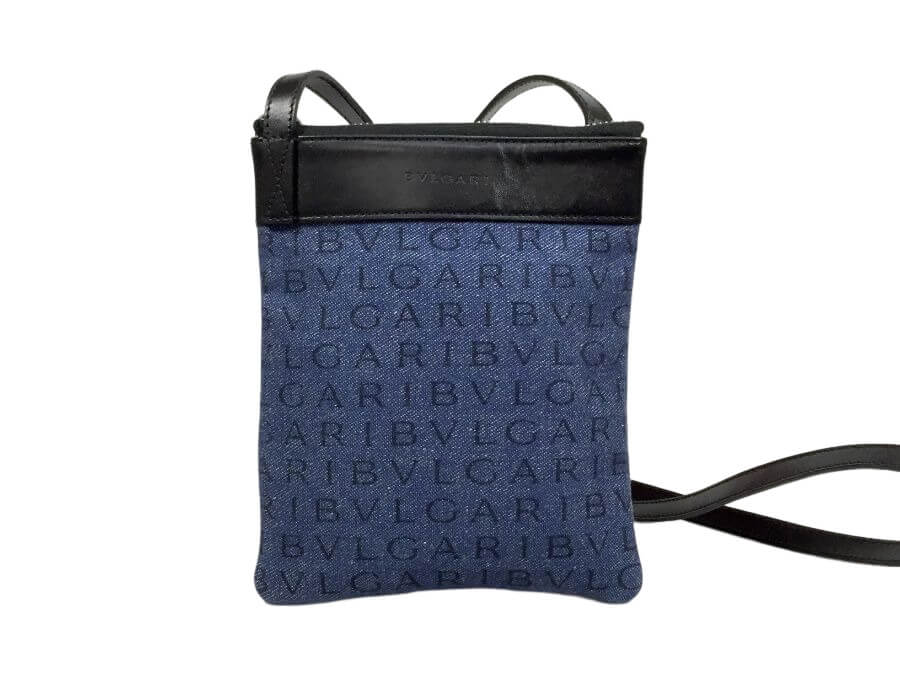 ショルダーバッグ ロゴマニア キャンバスレザー デニムレザー 中古品