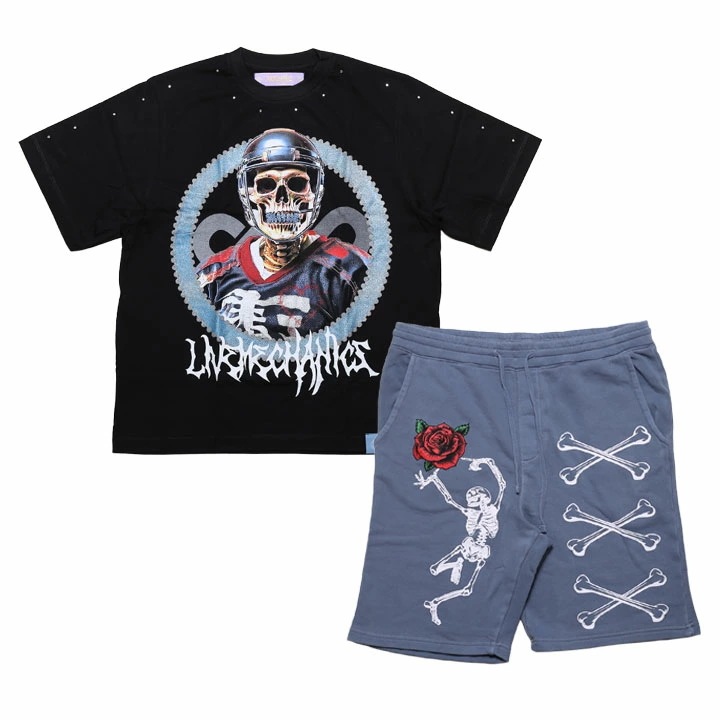 LIVE MECHANICS 上下セット 半袖 ブランド Tシャツ ハーフパンツ メンズ 春夏用 黒 大きいサイズ ライブメカニクス セットアップ ショートパンツ