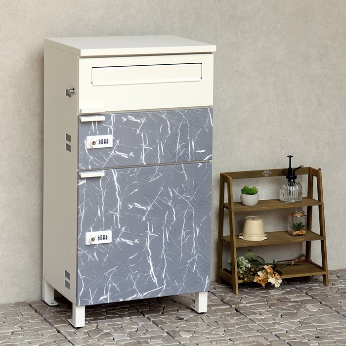 宅配ボックス付ポスト 宅配2段タイプ PBX-090 ホワイト/グレー大理石