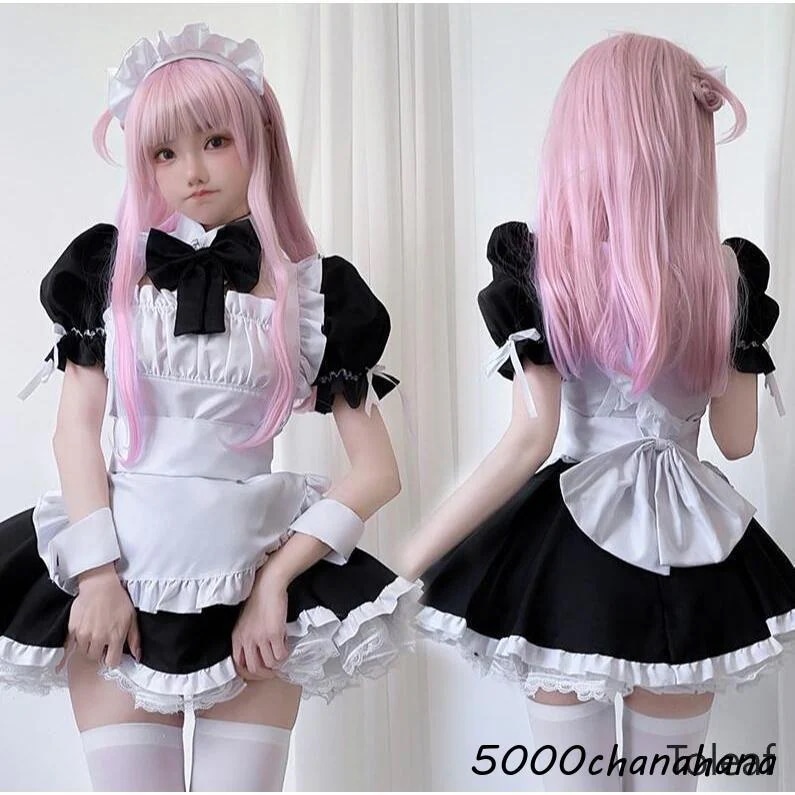 コスプレ ショート丈 Hallowee 大人ロリータワンピース 7点セットアップ [本日のセール]メイド服 メイドコスプレ衣装 エプロン リボン レディース