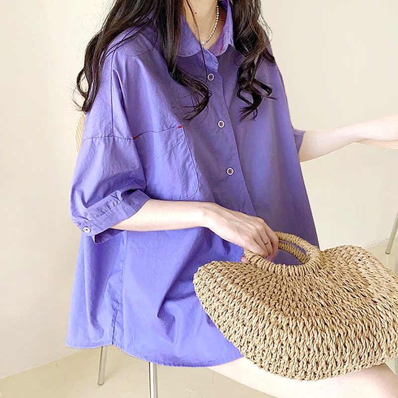 トレンドモダン ワンポケット ルーズフィット7分袖カジュアルシャツ