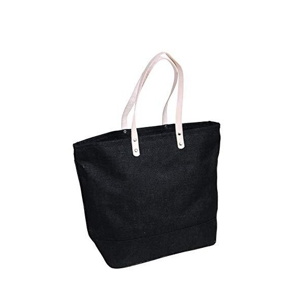 Pack of 6- Large Jute Tote bag with Leather Handles Size 19