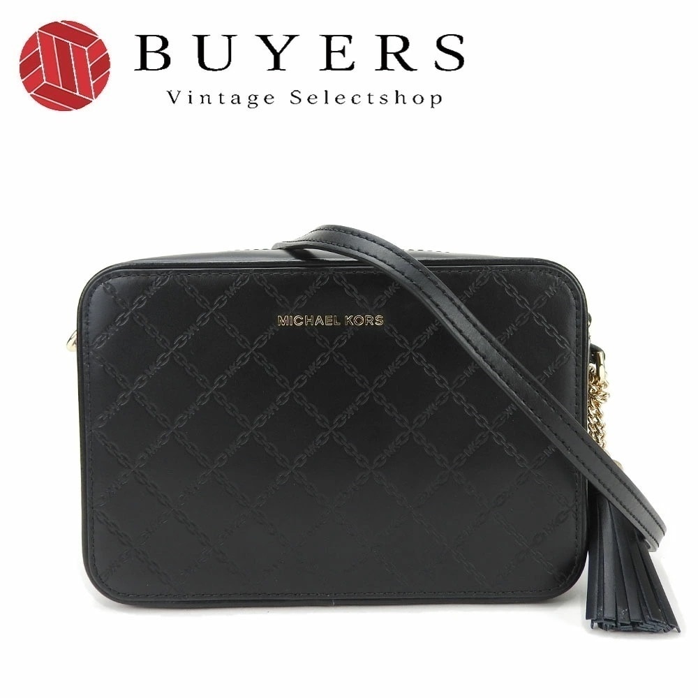 中古 マイケルコース ショルダーバッグ クロスボディ 斜め掛け 32S9GF5M6Y ブラック 黒 レザー 革 ゴールド金具 普段使い レディース 女性 MICHAEL KORS shoulder