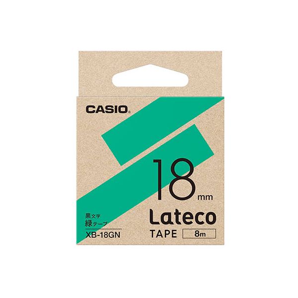 (5個セット) カシオ計算機 Lateco 詰め替え用テープ 18mm 緑テープ 黒文字 XB-18GNX5