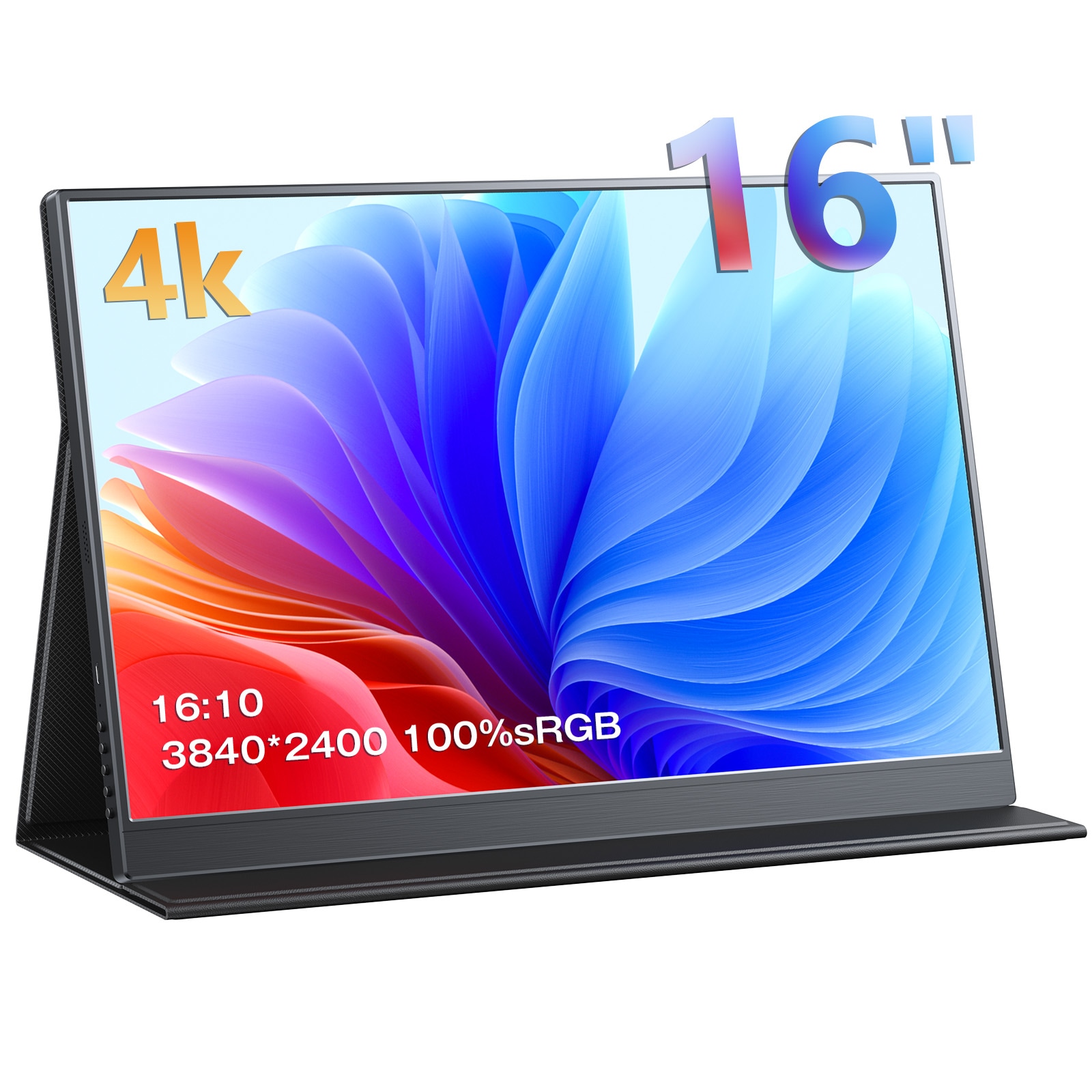 モバイルモニター 4k 16インチ 3840x2400 16:10 色深度10bit 400cd/m2 高輝度 IPS 100%sRGB 超軽量 スピーカー内蔵 マグネット保護カバー付き