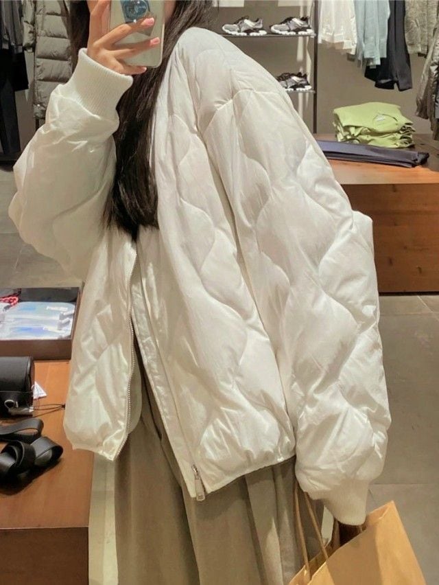 ダウンジャケット レディース キルティング ダウン アウター 白 秋冬 ダウンコート ショート シンプル カジュアル 大きいサイズ オーバーサイズ ゆったり ビッグシルエット 冬 秋 バレンタイン 2
