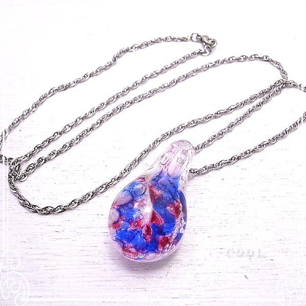 ブルー レッド レースガラス ネックレス ガラス とんぼ玉 ハンドメイド // ガラスアート COOL 7,056円