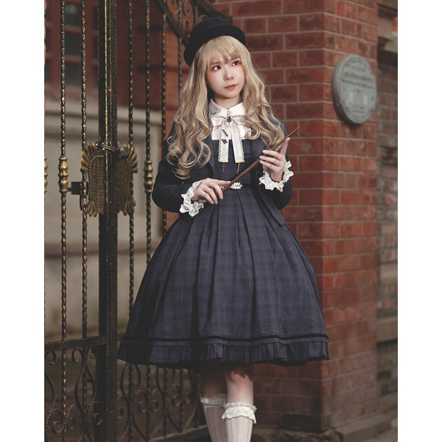 ロリィタ 秋冬 制服 学園風 チェック柄 ジャンパースカート ワンピース ドレス JK 学園 かわいい 清楚 ゴスロリ ロリータ Lolita