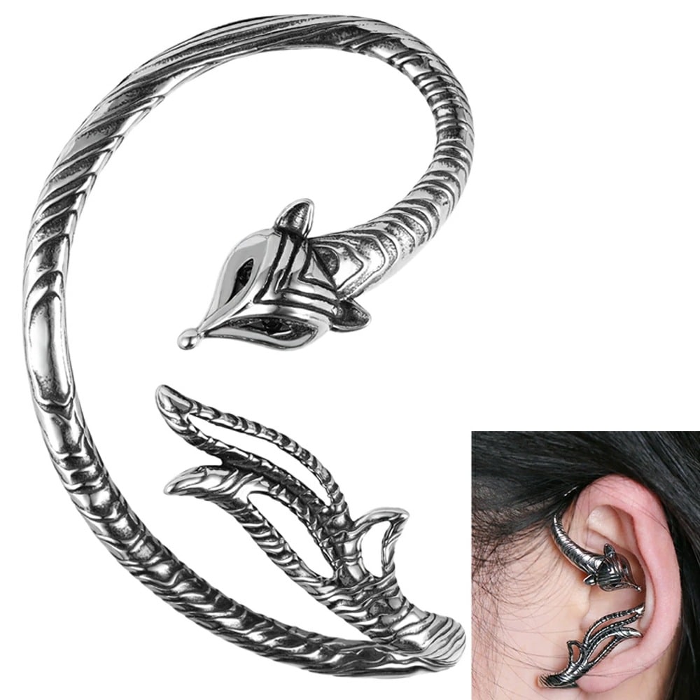 フォックス イヤーフック 1個販売 右耳用 左耳用 ステンレス 狐 キツネ 動物 尻尾 しっぽ 顔 イヤーカフ イヤリング 男性 女性 プレゼント 大きい 挟む 装着簡単 ew-00-00429xx