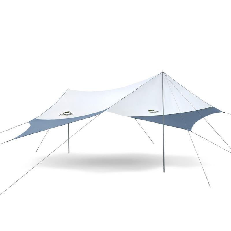 Naturehike キャンプ用タープ 防水軽量 天幕 テントシート キャンプマット 収納バッグ付き ヘキサゴン防水性の日除け屋外サンシェードキャンプ サンシェルター 大スペース(グレー＋ブルー, L