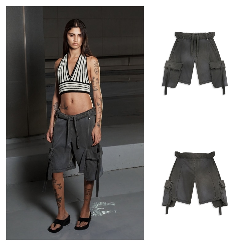 【OPEN Yy】 ROLLED WAIST CARGO SHORTS : CHARCOAL