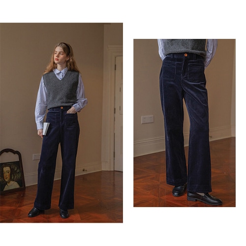 [IVE 着用]カルロルフレアレトロパンツ(navy) 大学生ファッション 韓国人気ファッション 2022韓国正規品