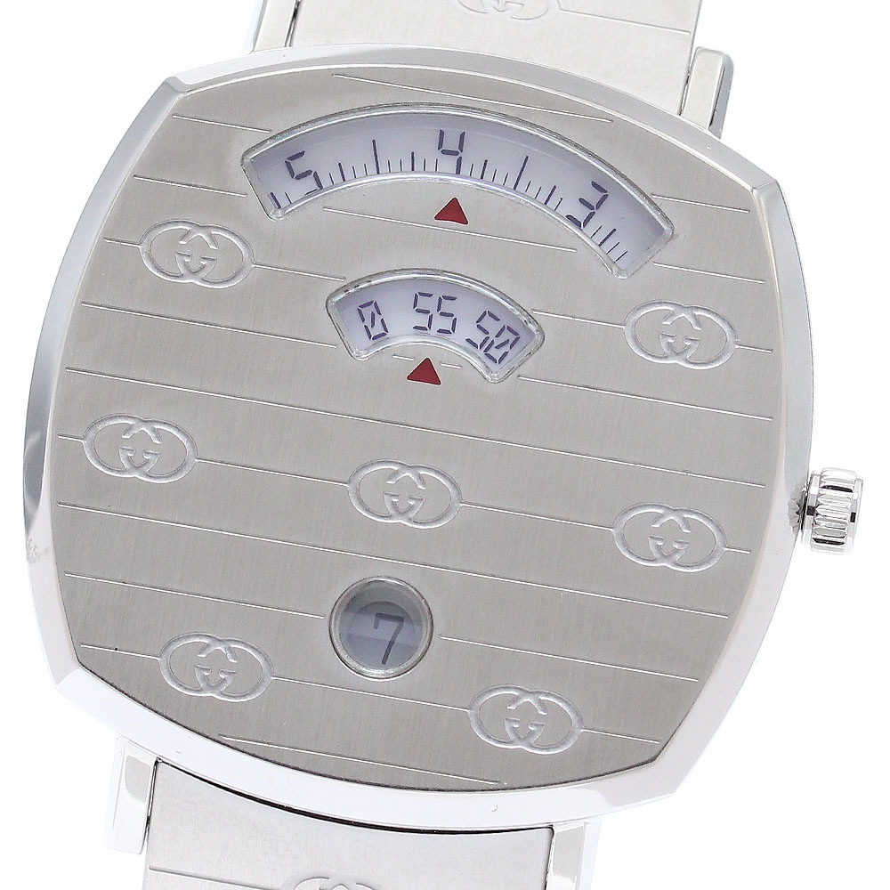 グッチ GUCCI 157.4/YA157401 グリップウォッチ デイト クォーツ メンズ 極美品 箱付き_875835【中古】