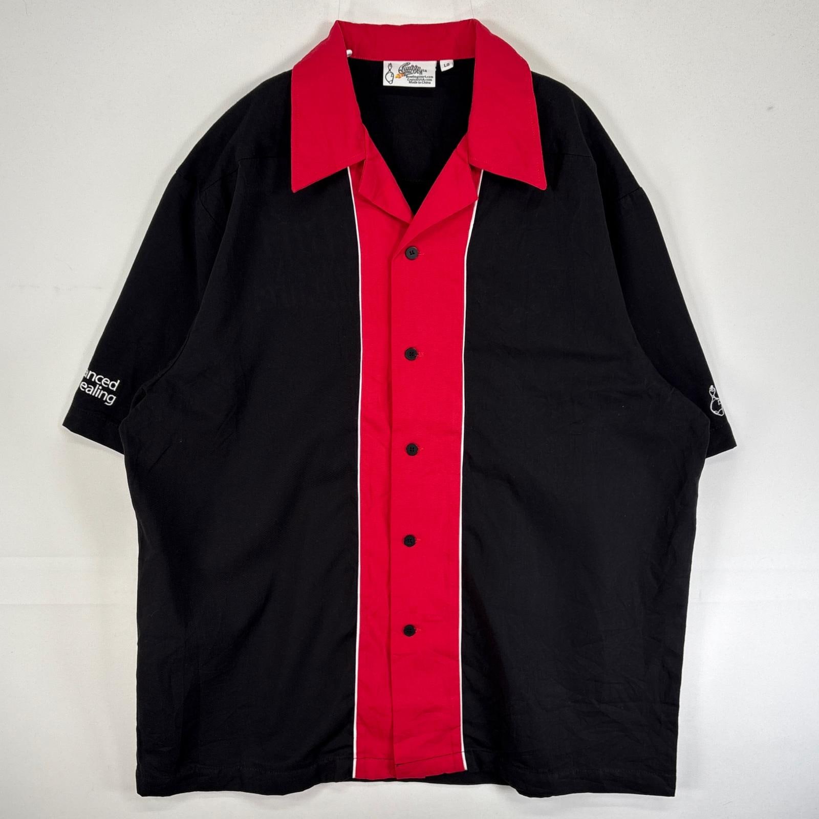 古着 Cruisin USA 半袖シャツ ボーリング レーヨン 刺繍 肉厚 L ブラック ツートン メンズ