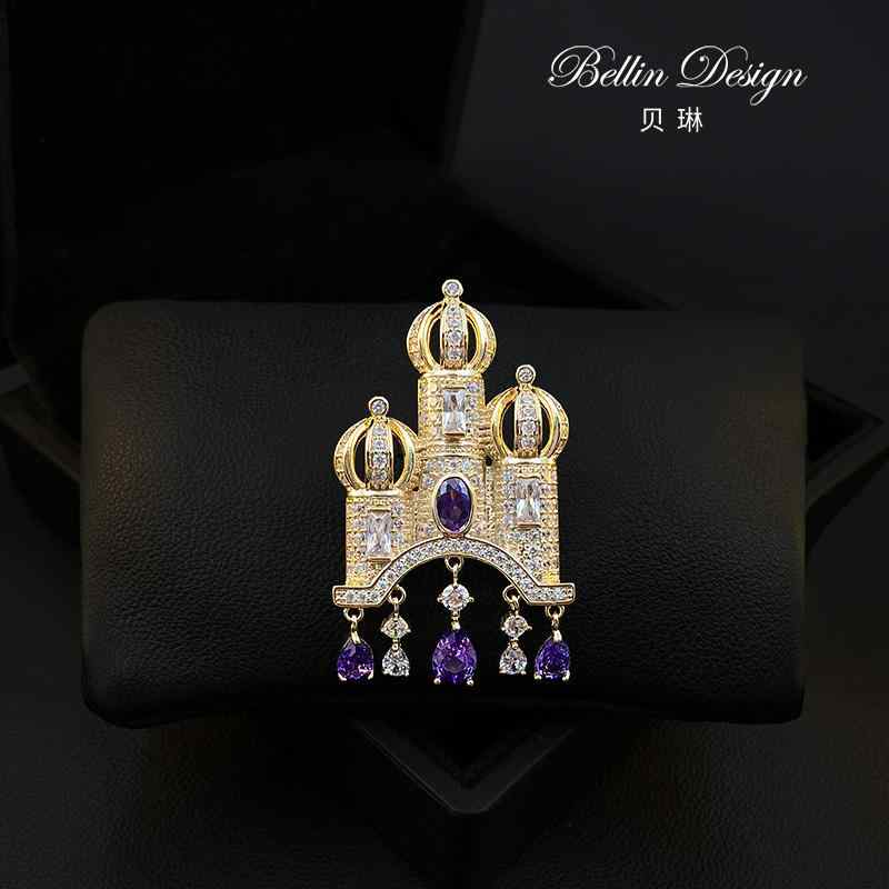 ブローチ おしゃれ 入学式 スーツ 装飾 レディース アクセサリー ジュエリー 雑貨 パープル 城 ブローチ ハイエンド 女性 スーツ ジャケット コサージュ ピン 装飾 韓国