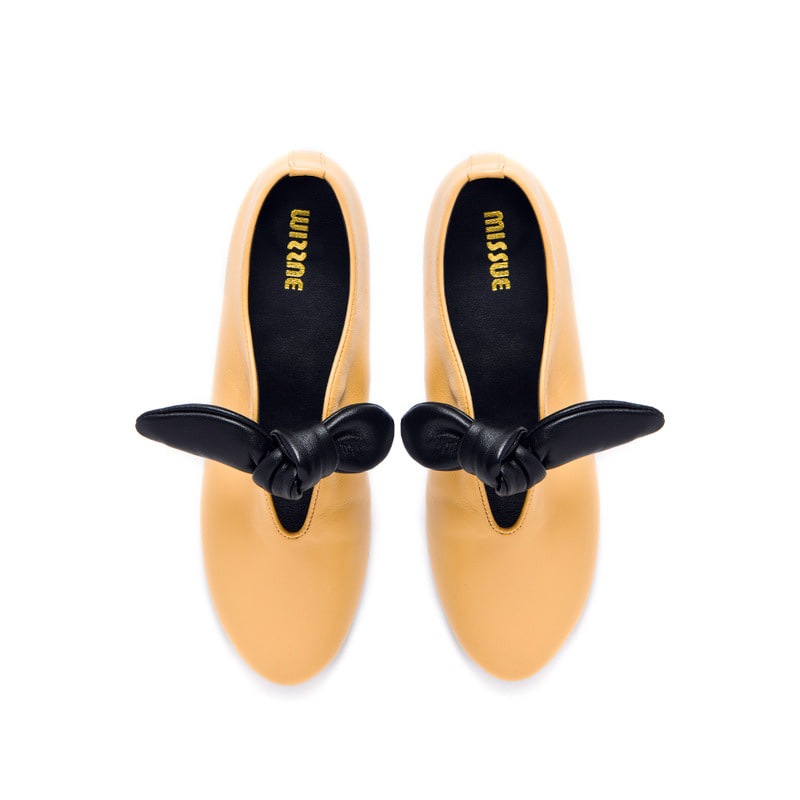 リボンポイントフラットシューズ[イエロー]