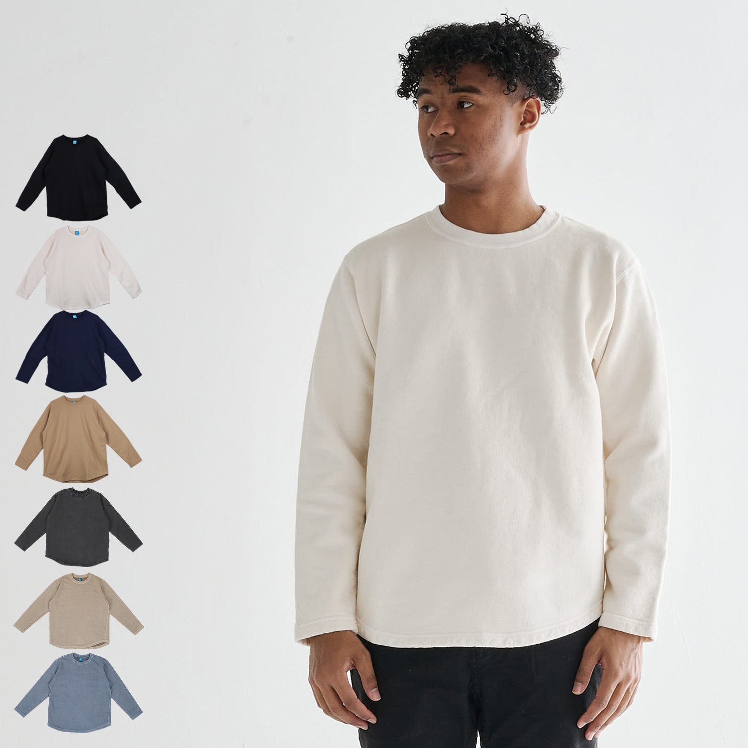 スウェット トレーナー メンズ 綿100% 無地 クルーネック ブラック ホワイト ネイビー ベージュ GOBW1609