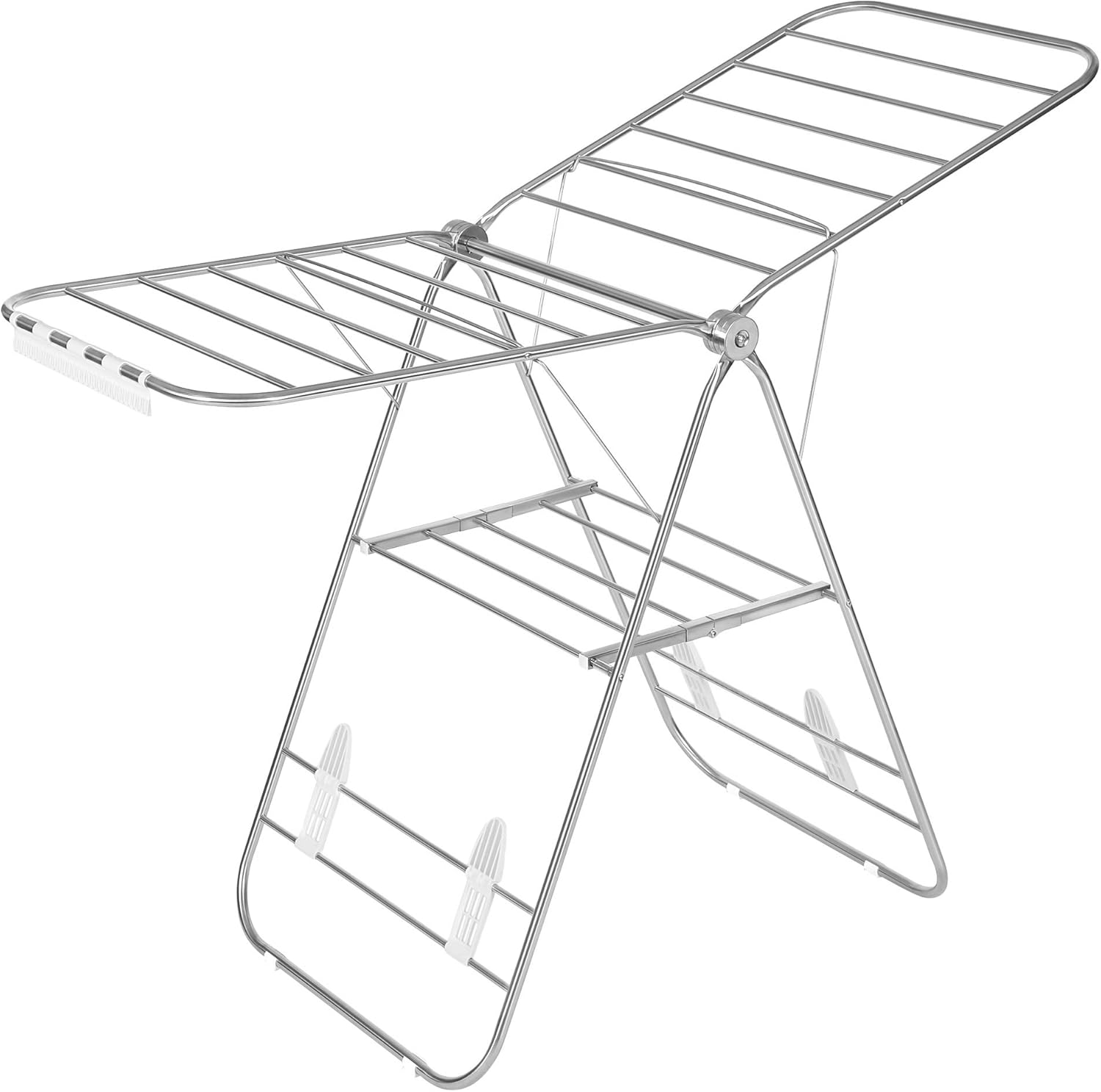 SONGMICS 物干しスタンド 洗濯物干し室内物干し 布団干し 物干しラック 折りたためる 全体スチール製 幅144cm 組立不要 高さ調節可能 靴掛け付き 頑丈 LLR51SV