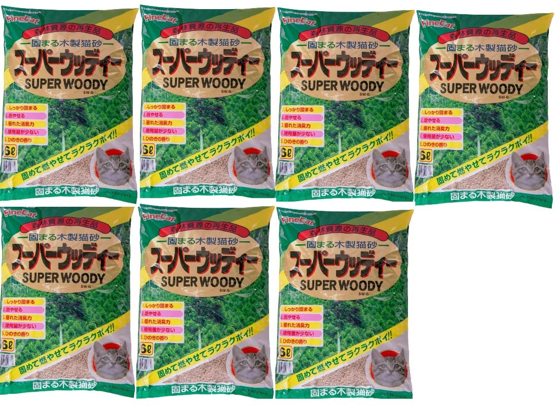 常陸化工 FineCat トイレに流せる木製猫砂 小粒 スーパーウッディ 6L 7袋入 [ケース品] 5,642円