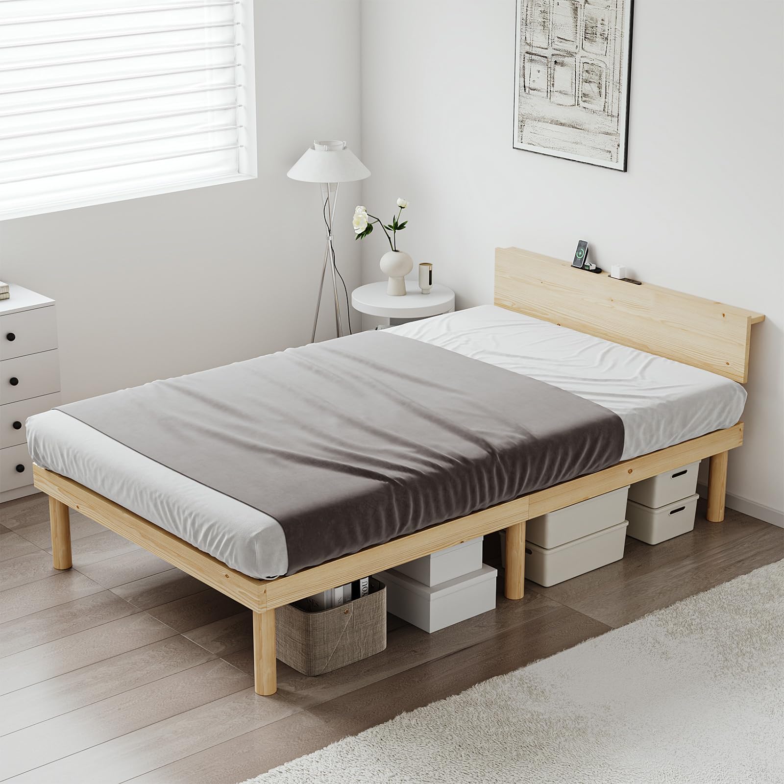 [SuperKois] ベッド ベッドフレーム シングル 宮棚 2口コンセント すのこベッド シングルベッド ベット 天然無垢パイン 頑丈 耐荷重200kg 静音 湿気対策 ローベッド ナチュラル 8,522円