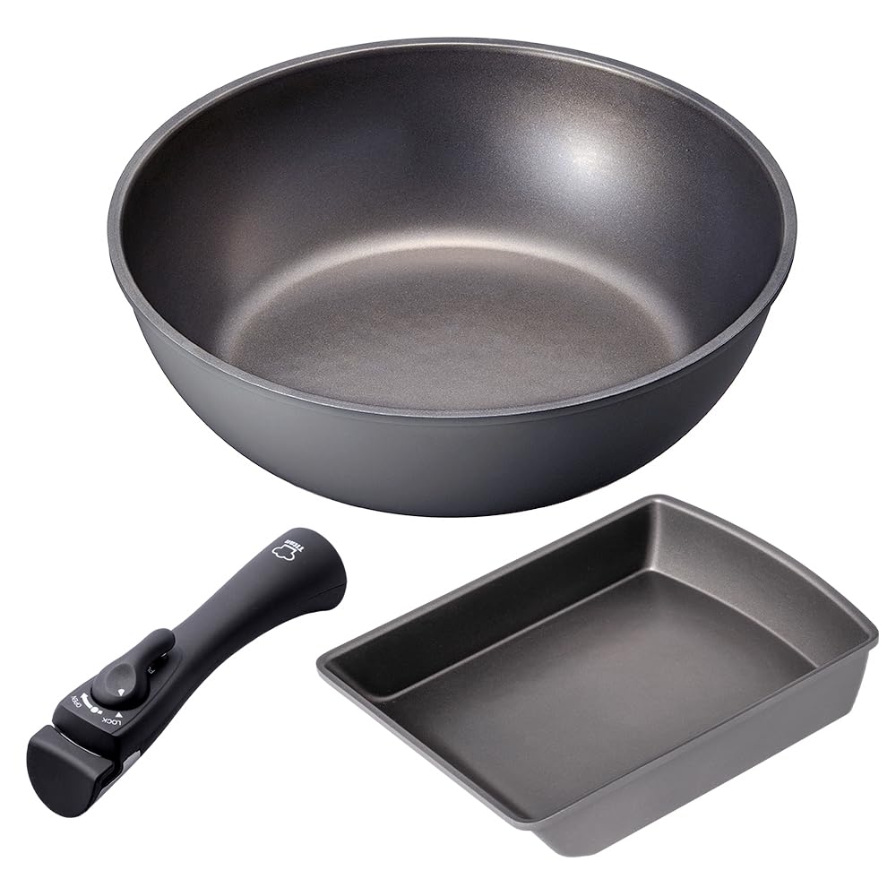アイメディア(Aimedia) フライパンセット 3点 (26cm深型/玉子焼き器/専用脱着ハンドル) IH対応 着脱式取っ手 チタンシェフ 卵焼き器 エッグパン チタン粒子配合 取っ手が取れる マル