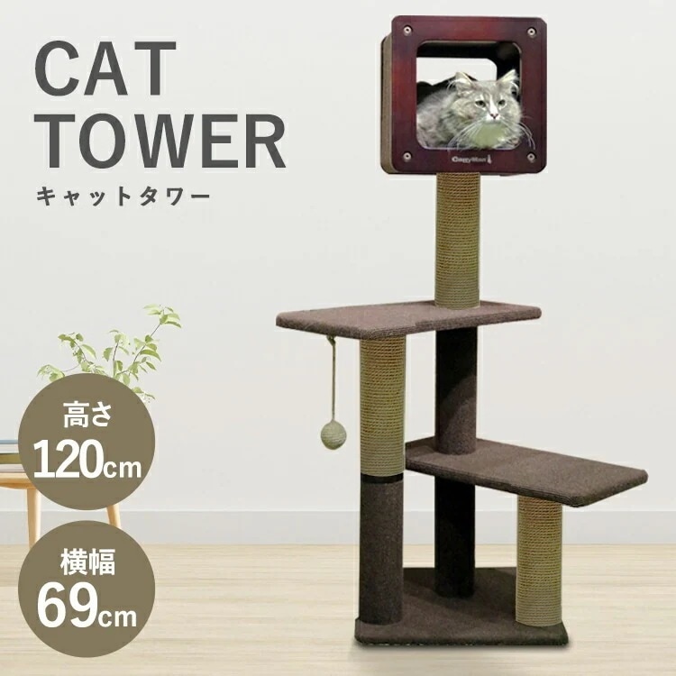 【目玉商品】キャットタワー モダンルームスクラッチ ラージ H120 84178 自立式 猫 おもちゃ 猫用 ボックス スクラッチタワー 爪とぎ タワー キャティーマン 【D】