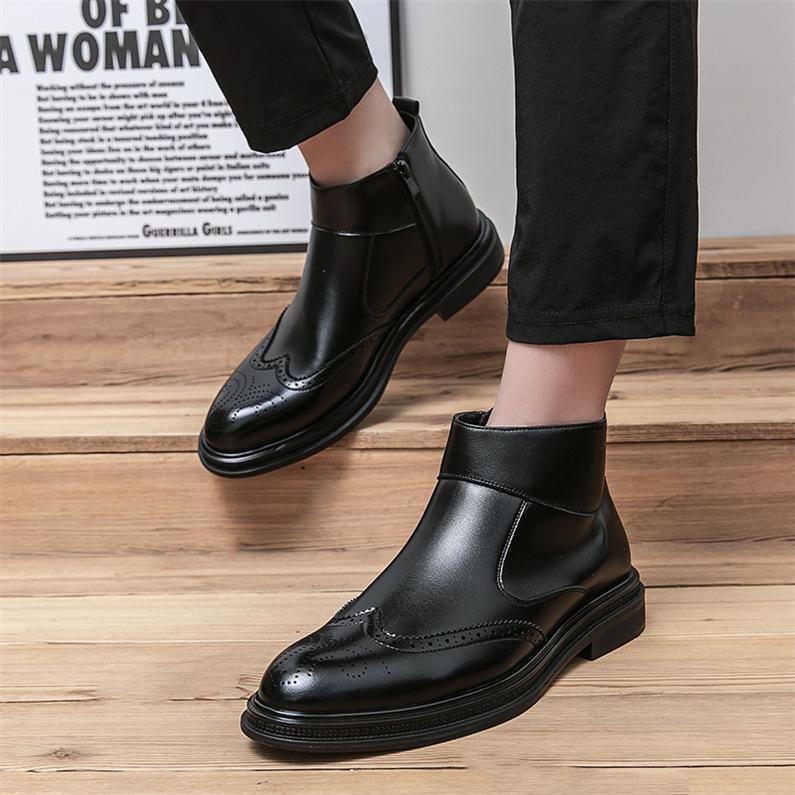 超目玉新品 メンズブーツ ショートブーツ 紳士靴 革靴 ブローグ アンクルブーツ ウォーキング 通勤 ビジネス カジュアル チャック ポインテッドトゥ 男子シューズ 4,674円