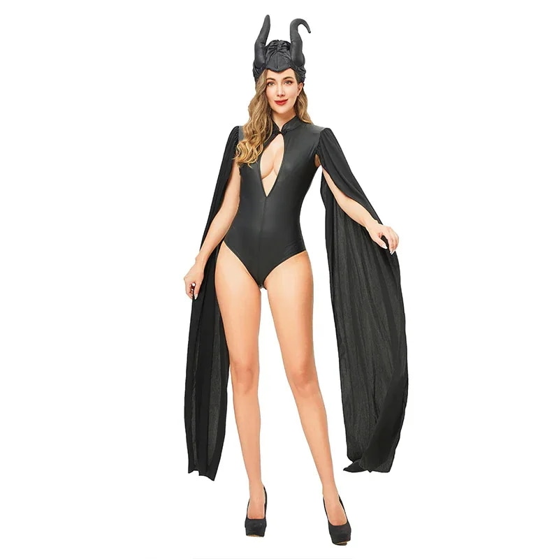 ハロウィン コスチューム マント 悪魔 魔女 マレフィセント デスコス コスチューム セクシー クイーン 欧米 パーティー パフォーマンス