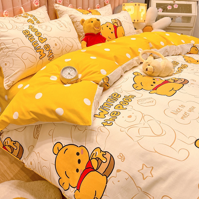くまのプーさんコットンベッド4点寝具漫画キルトカバードミトリーベッド3点ボックスシーツセット