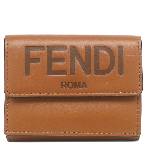 フェンディ 三つ折り財布 ロゴ ローママイクロ レザー ブラウン ゴールド金具 ミニ財布 茶 8M0395【中古】