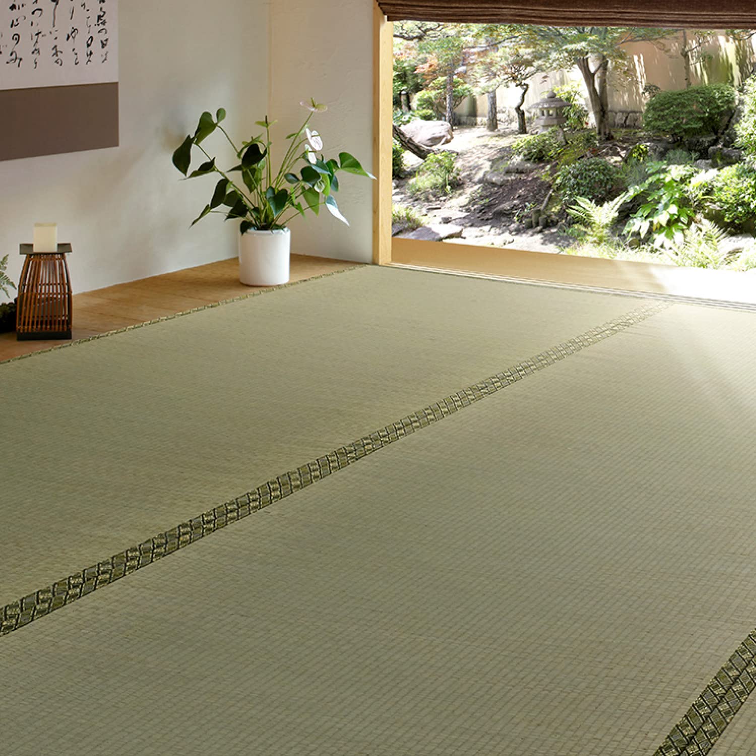 萩原(Hagihara) い草 上敷き カーペット グリーン 江戸間6畳 双目織 撥水加工 「備前」 148001260