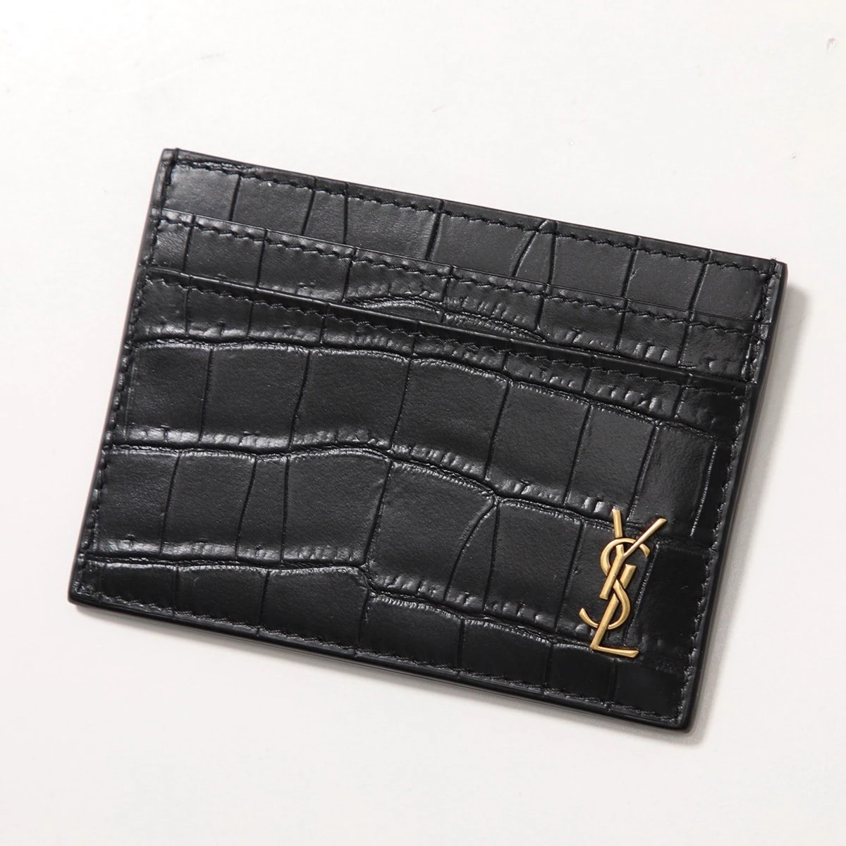 SAINT LAURENT サンローラン カードケース 607603 DZE0W レディース メンズ クロコダイル型押しレザー カサンドラロゴ ミニ財布 1000/NERO 607603DZE0W10