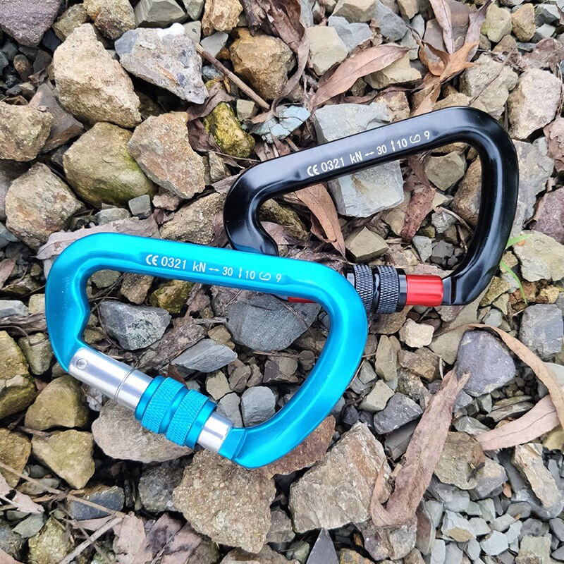 30kN d-形状クライミングカラビナ安全バックルネジゲートマスターロックカラビナ屋外ロッククライミングアクセサリー
