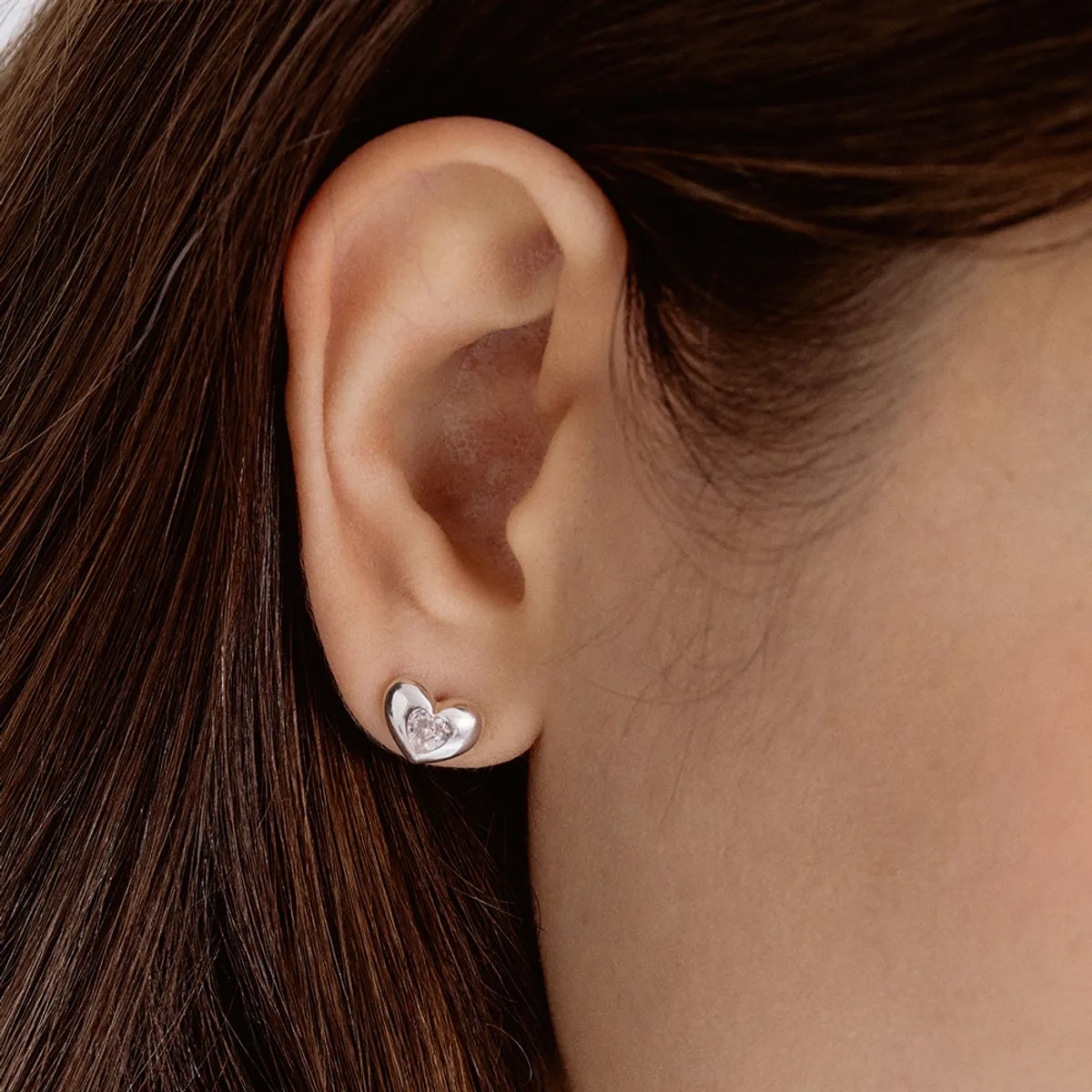 (シルバー925) Heart Cubic Petit Plump Earring