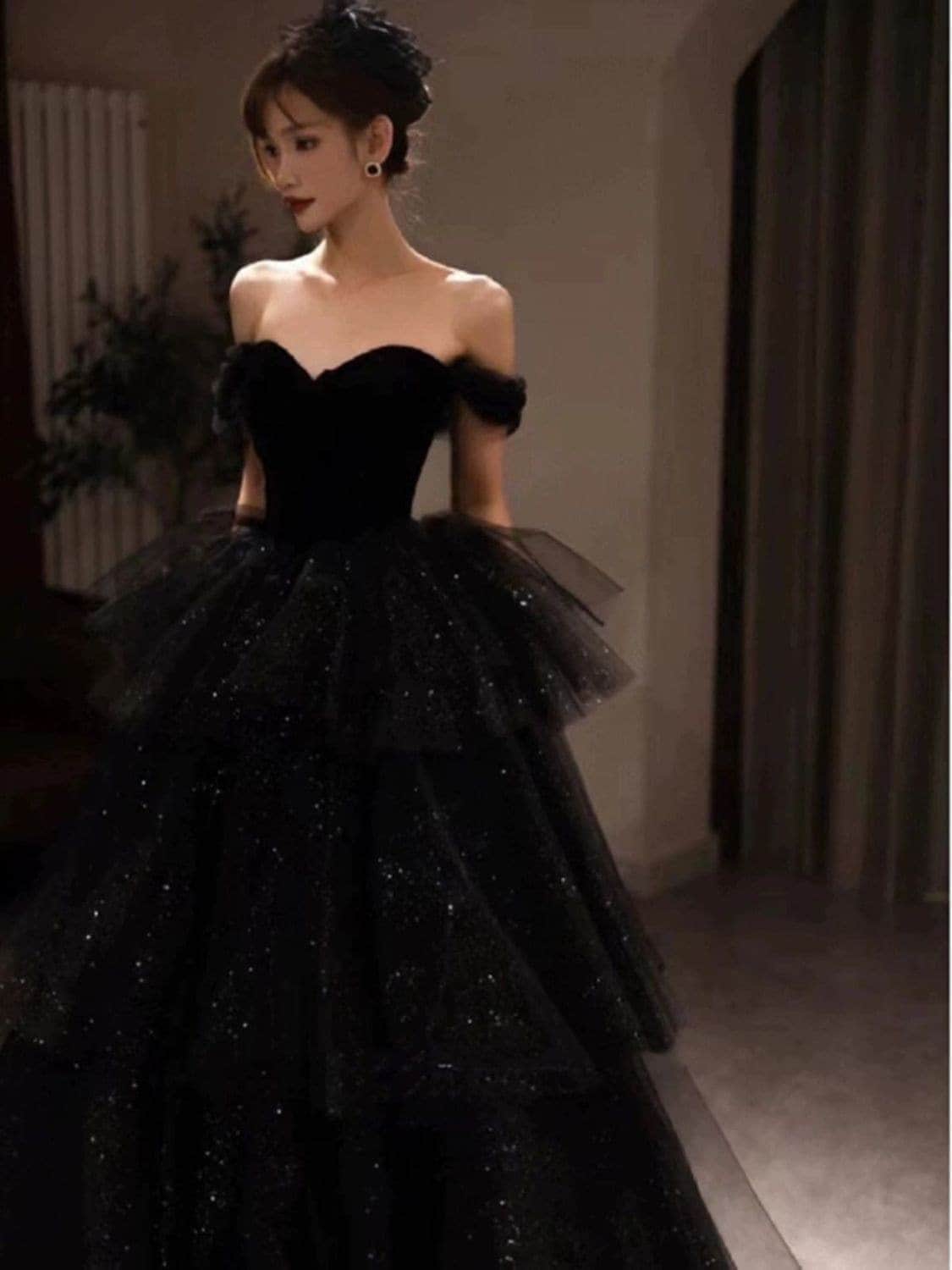 女性のためのワンショルダーブラックイブニングドレス 2025 芸術入学式ホスト気質 4,934円