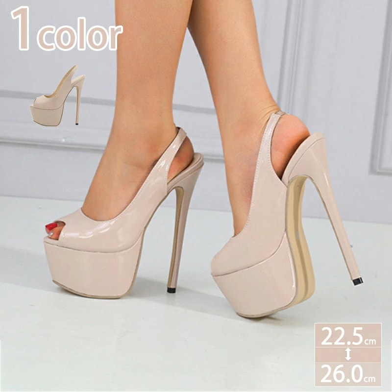 777円OFFクーポン オープントゥ パンプス エナメル調 ピンヒール 超ハイヒール ストーム 前厚 痛くない サンダル バックストラップ 結婚式 キャバクラ オフィス 靴 夏 レディース 大人 美脚