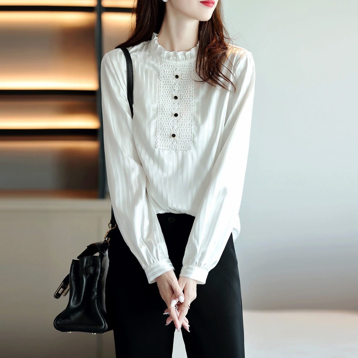 スタンドカラー シャツ ブラウス 長袖 可愛い きれいめ 上品 おしゃれ かっこいい 可愛い ラブリー キュート ガーリー クール モード系 セクシー エレガント 存在感 フォーマル