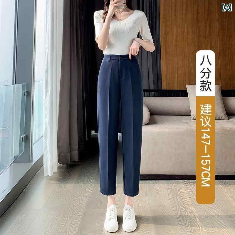 スラックス レディース 夏 薄手 クロップドパンツ ストレート センタープレス 後ろゴム ポケット ハイウエスト ソフト しわにりにくい スリム オフィス シンプル 紺 黒 大きめサイズ 5,028円